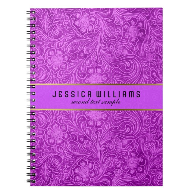 Pink Floral Pattern Suede Leather Look Notebook (Front)