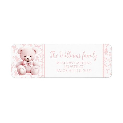 PInk floral pattern teddy bear return address  Label