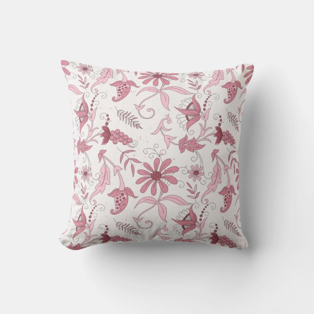 Pink Floral Pattern Throw Pillow (Front)
