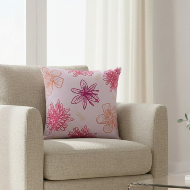 Pink Floral Pattern Throw Pillow (Creator Uploaded)