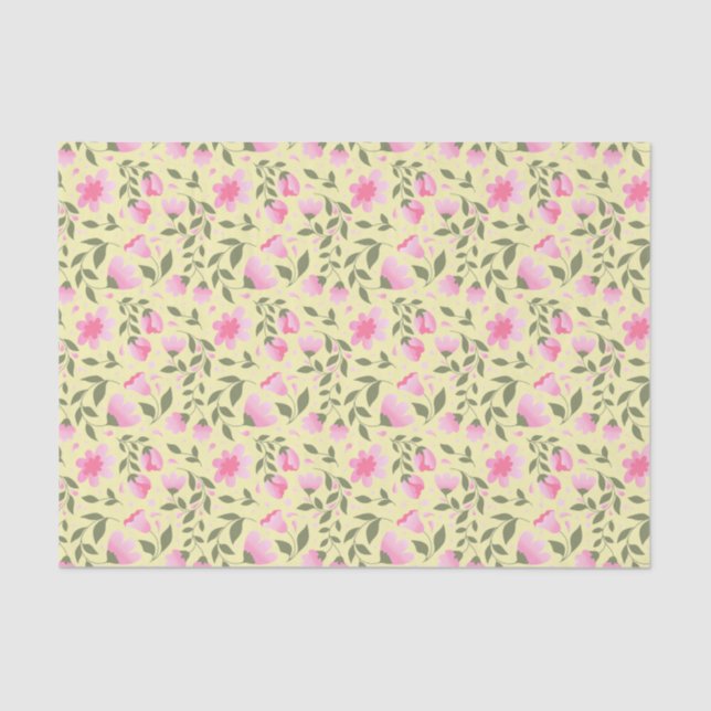 Pink Floral Pattern w. Greenery Tissue Paper (Front)