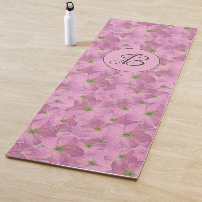 Pink Floral Pattern with Custom Monogram Yoga Mat (In Situ)