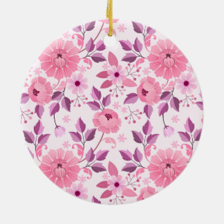 Pink Floral Pattern with Elegant Blossoms Ceramic Ornament