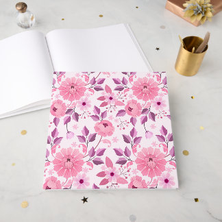 Pink Floral Pattern with Elegant Blossoms Guest Book