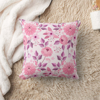 Pink Floral Pattern  with Elegant Blossoms Throw Pillow