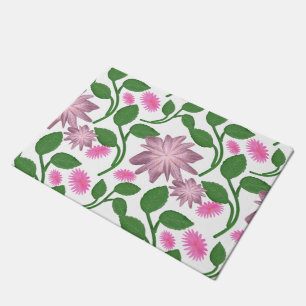 Pink floral pattern with green leaves doormat