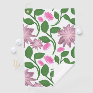 Pink floral pattern with green leaves golf towel