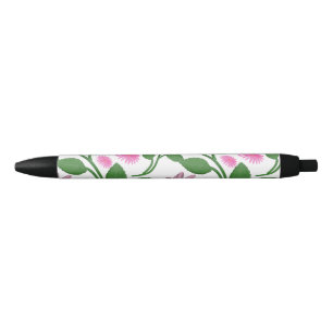 Pink floral pattern with green leaves pen