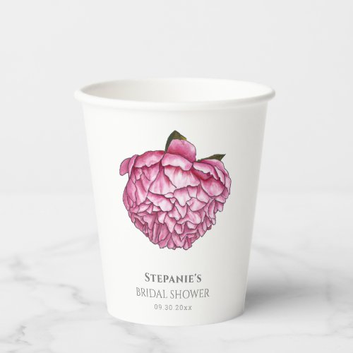 Pink Floral Peonies Bridal Shower   Paper Cups