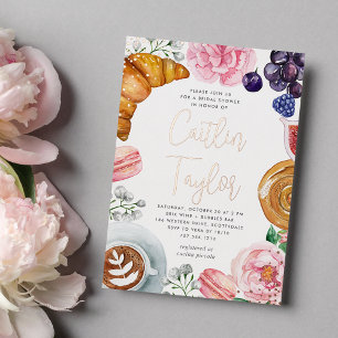 Pink Floral Peony Bridal Shower Brunch Rose Gold Foil Invitation