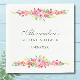 Pink Floral Peony Bridal Shower Napkins