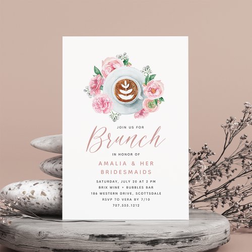 Pink Floral Peony  Coffee Bridesmaids Brunch Invitation