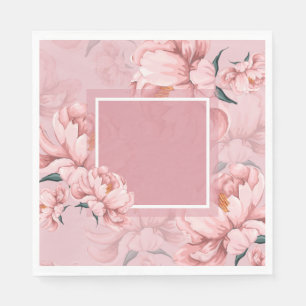 Pink floral peony flower paper  napkins