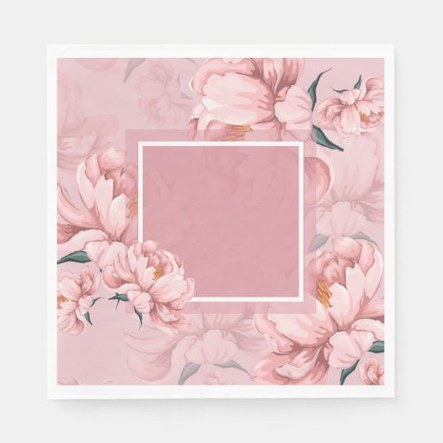Pink floral peony flower paper  napkins