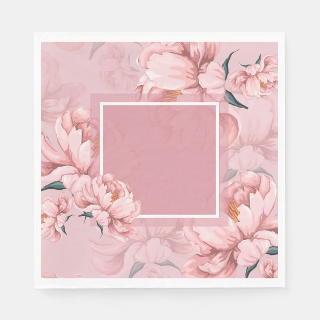Pink floral peony flower paper  napkins (Front)