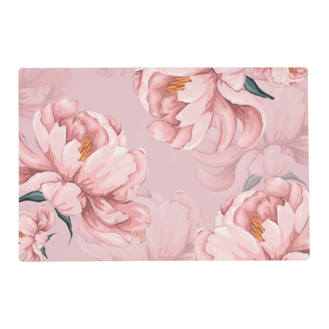 Pink floral peony flower  placemat (Front)