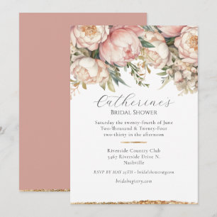 Pink Floral Peony Gold Bridal Shower Invitation