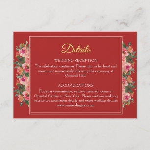 Pink floral peony modern chinese wedding details enclosure card