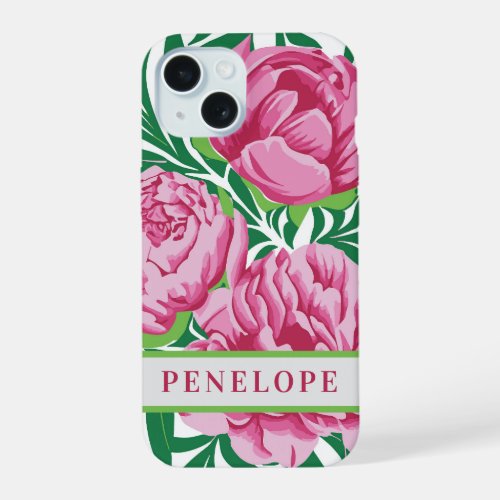 Pink Floral Peony November Birth Flower Name iPhone 15 Case