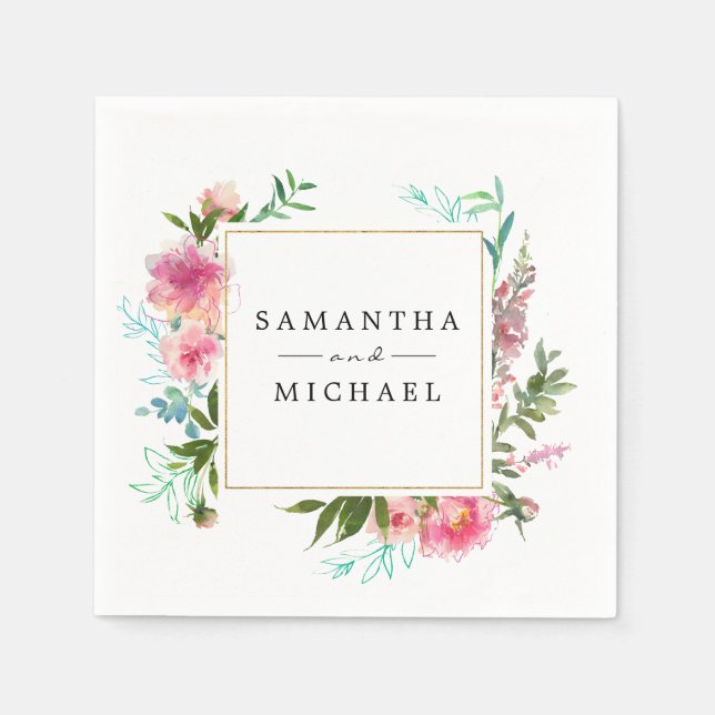 Pink Floral Peony Personalized DIY Wedding Napkins (Front)