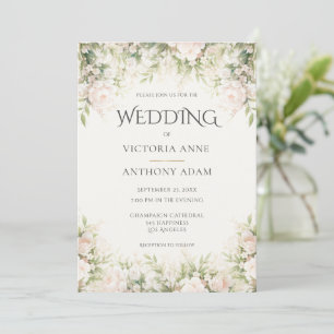 Pink Floral Peony Watercolor Wedding Invitation