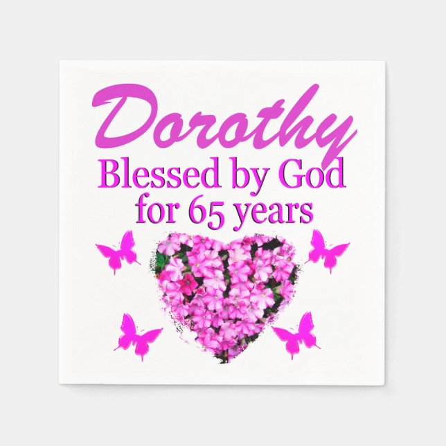 PINK FLORAL PERSONALIZED 65TH BIRTHDAY NAPKINS (Front)