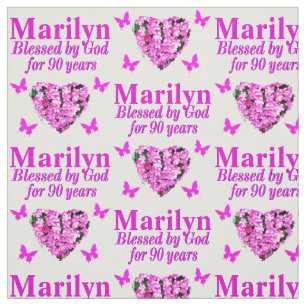 PINK FLORAL PERSONALIZED 90TH BIRTHDAY FABRIC