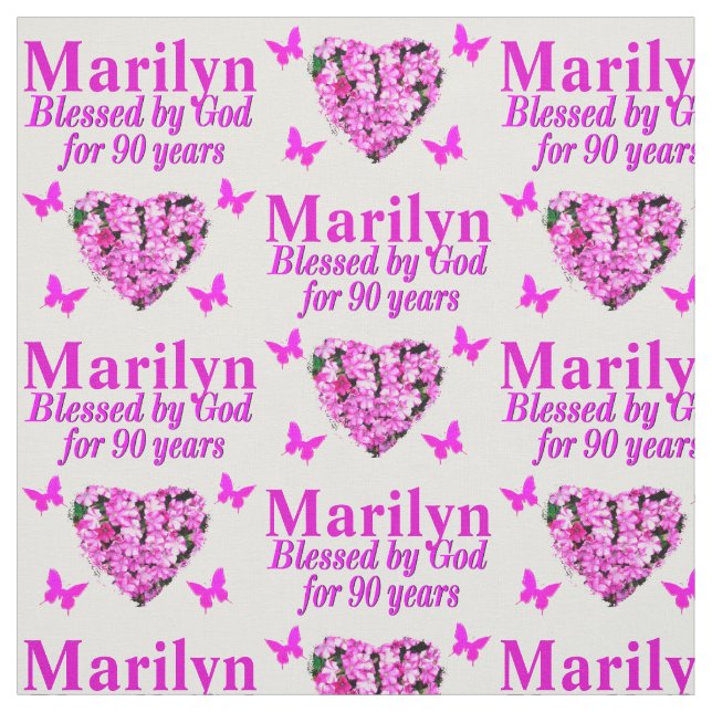 PINK FLORAL PERSONALIZED 90TH BIRTHDAY FABRIC (Swatch)