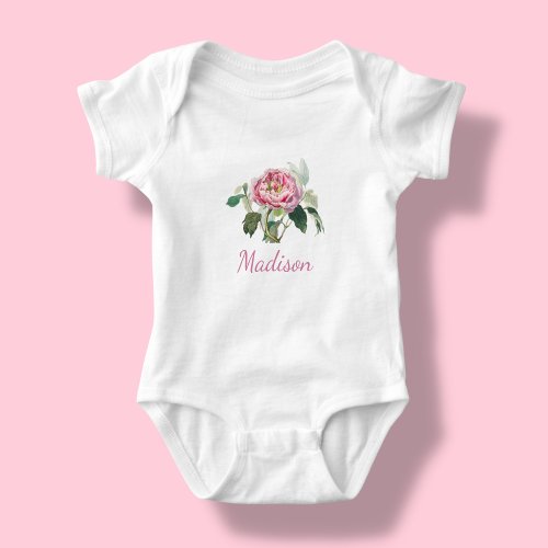 Pink Floral  Personalized Baby Bodysuit