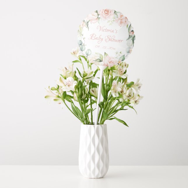 Pink Floral Personalized Baby Shower  Balloon (Vase)