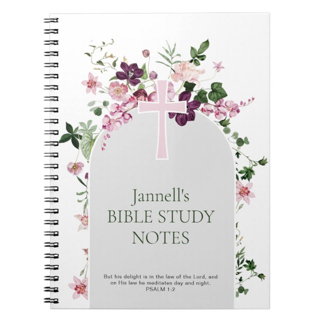 Pink Floral Personalized Bible Study Notebook (Front)