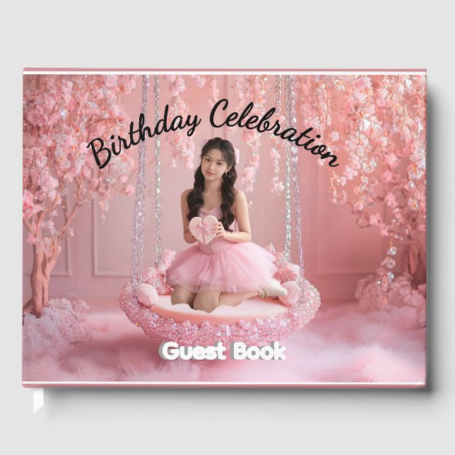 Pink Floral Personalized   Birthday Invitation  Guest Book (Front)