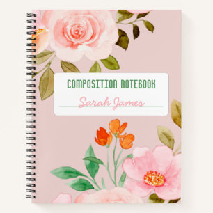 Pink Floral Personalized Composition Journal