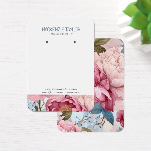 Pink Floral Personalized Earring Display Card (Desk)