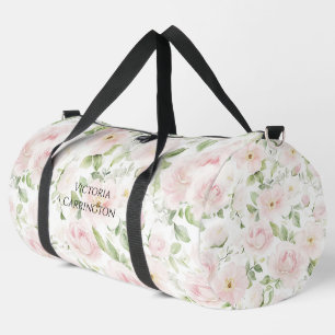 Pink Floral Personalized Elegant Vintage Duffle Bag