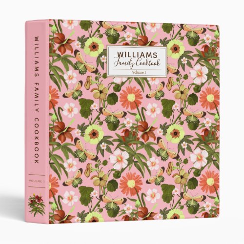 Pink Floral Personalized Family Cookbook Recipes 3 3 Ring Binder