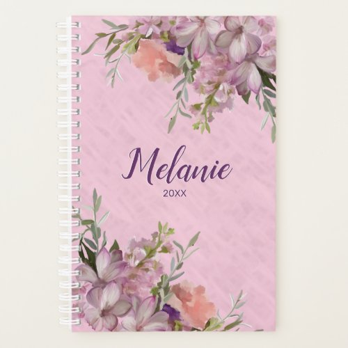 Pink Floral Personalized First Name Planner