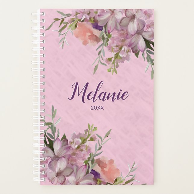 Pink Floral Personalized First Name Planner (Front)