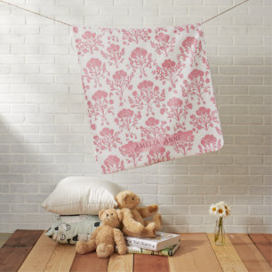 Pink Floral Personalized Girl Baby Blanket