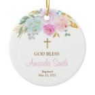 Pink Floral Personalized Girl Baptism Ornament