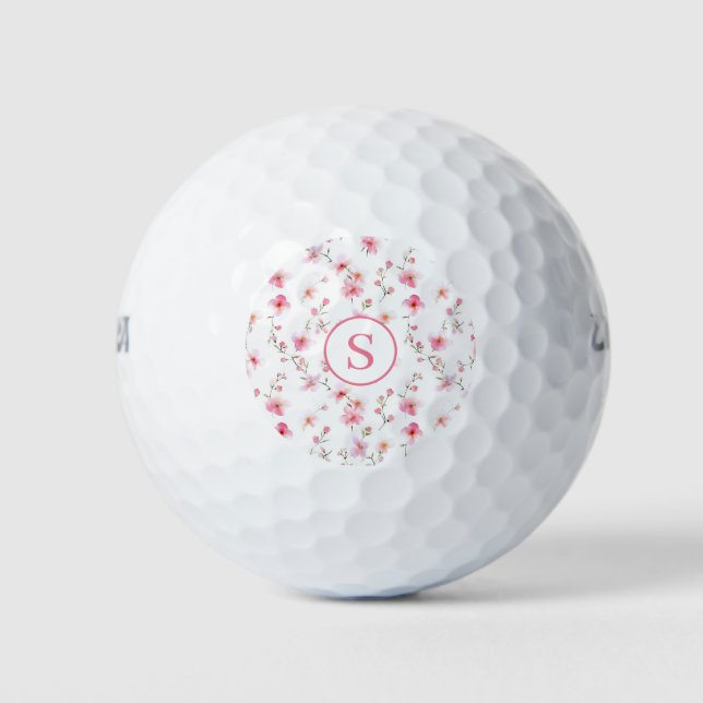 Pink Floral Personalized  Golf Balls (Front)