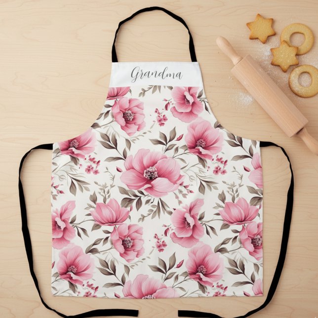 Pink Floral Personalized Grandma Apron (Creator Uploaded)