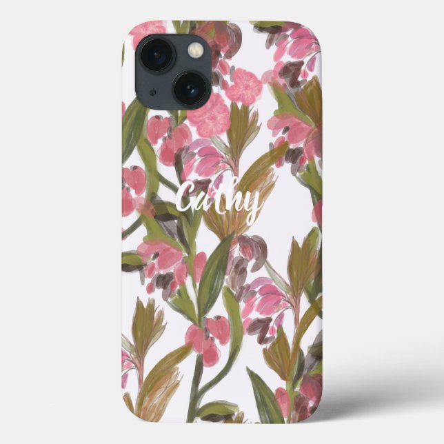 Pink Floral Personalized IPhone / iPad case (Back)