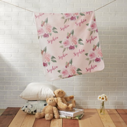 Pink Floral Personalized Name blankets