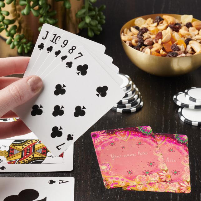 Pink Floral Personalized Name Inspirivity Poker Cards (In Situ)