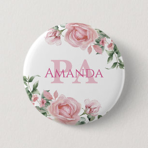Pink Floral Personalized Name PA Button