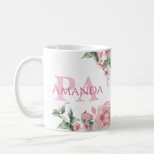 Pink Floral Personalized Name PA Coffee Mug