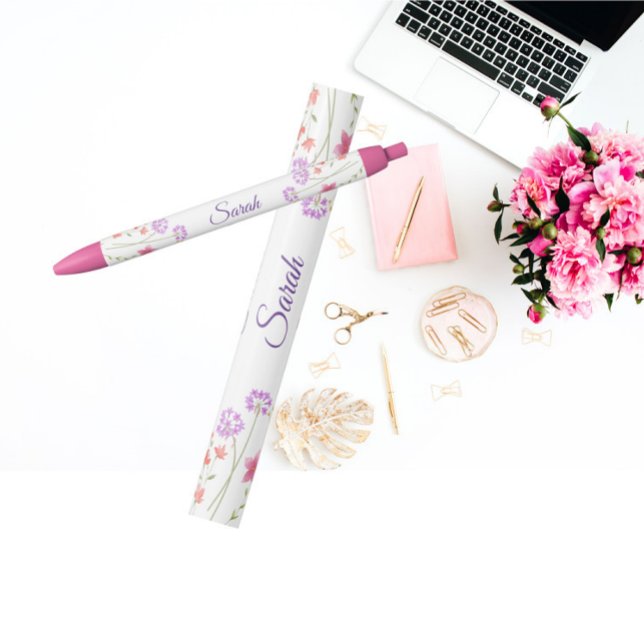 Pink Floral Personalized Name Pen (Creator Uploaded)