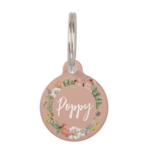 Pink Floral Personalized Name  Pet ID Tag