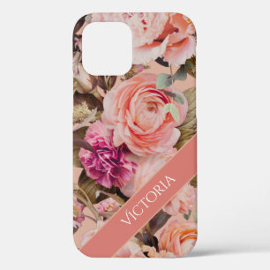 Pink Floral Personalized Name Rustic iPhone 12 Pro Case